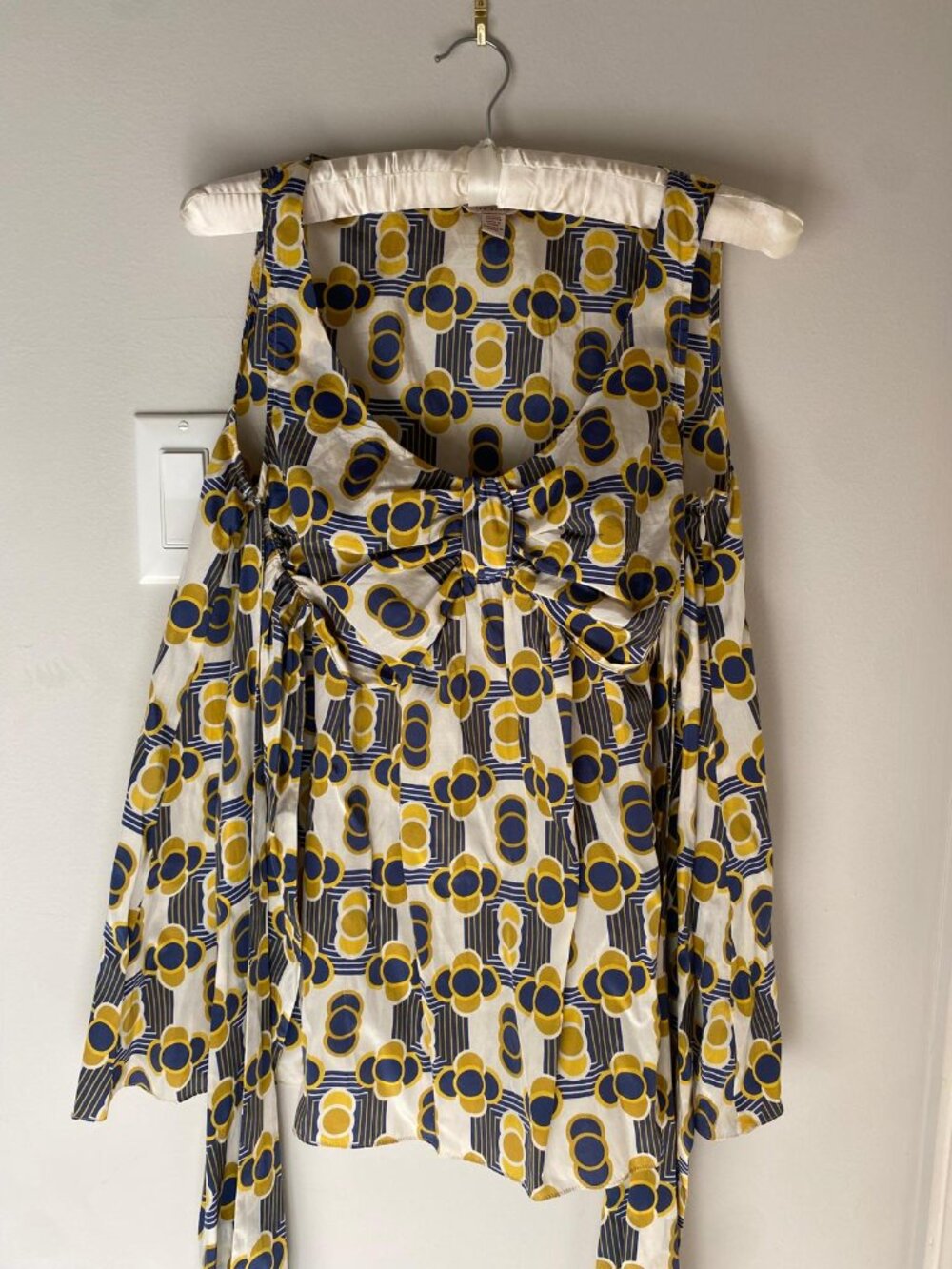 Ted Baker Silk Blend Bow Front Cold Shoulder Geometric Blouse Yellow Blue 2